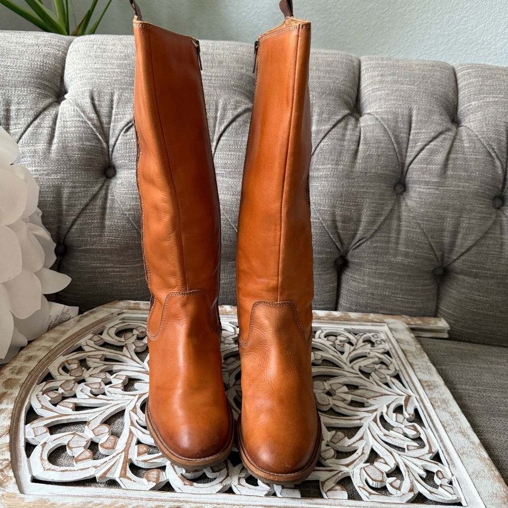 Pikolinos Tan Leather Tall Riding Boots Women’s 39 8.5 Braided Detail Zip Up - Picture 2 of 16
